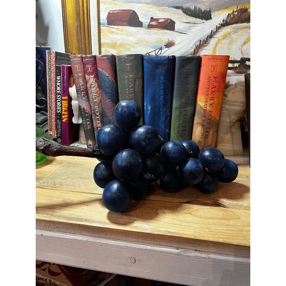 Vintage 15" Italian Blue Alabaster Grape Cluster on Driftwood - Picture 2 of 4